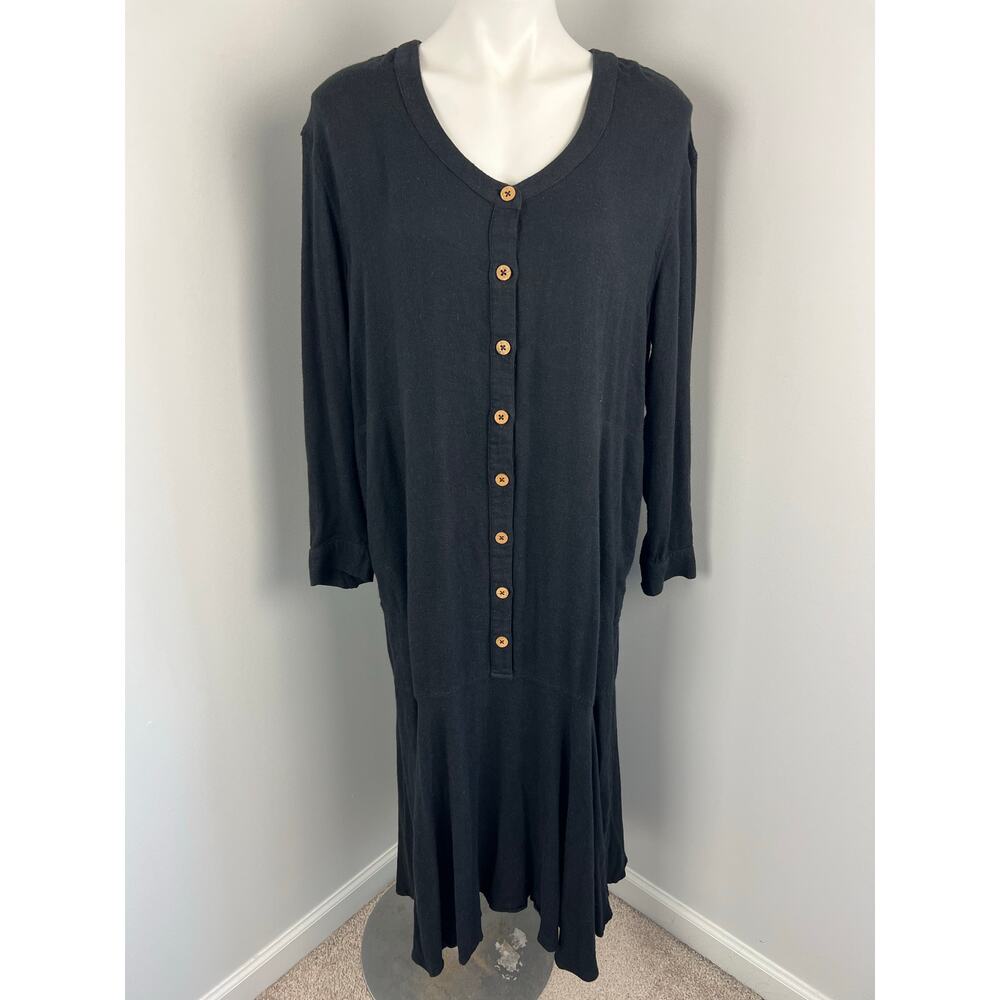 Free People Mathilda Black Lagenlook Henley Shirt Dress Medium